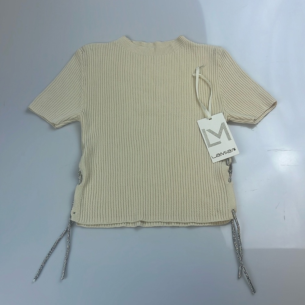 Lamiar Ribbed Shirt with Mettalic Lace Up Detail S130-9
